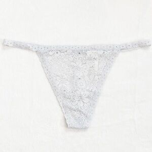 NWT VICTORIA’S SECRET PINK V String Lace Thong Light Blue Size XL